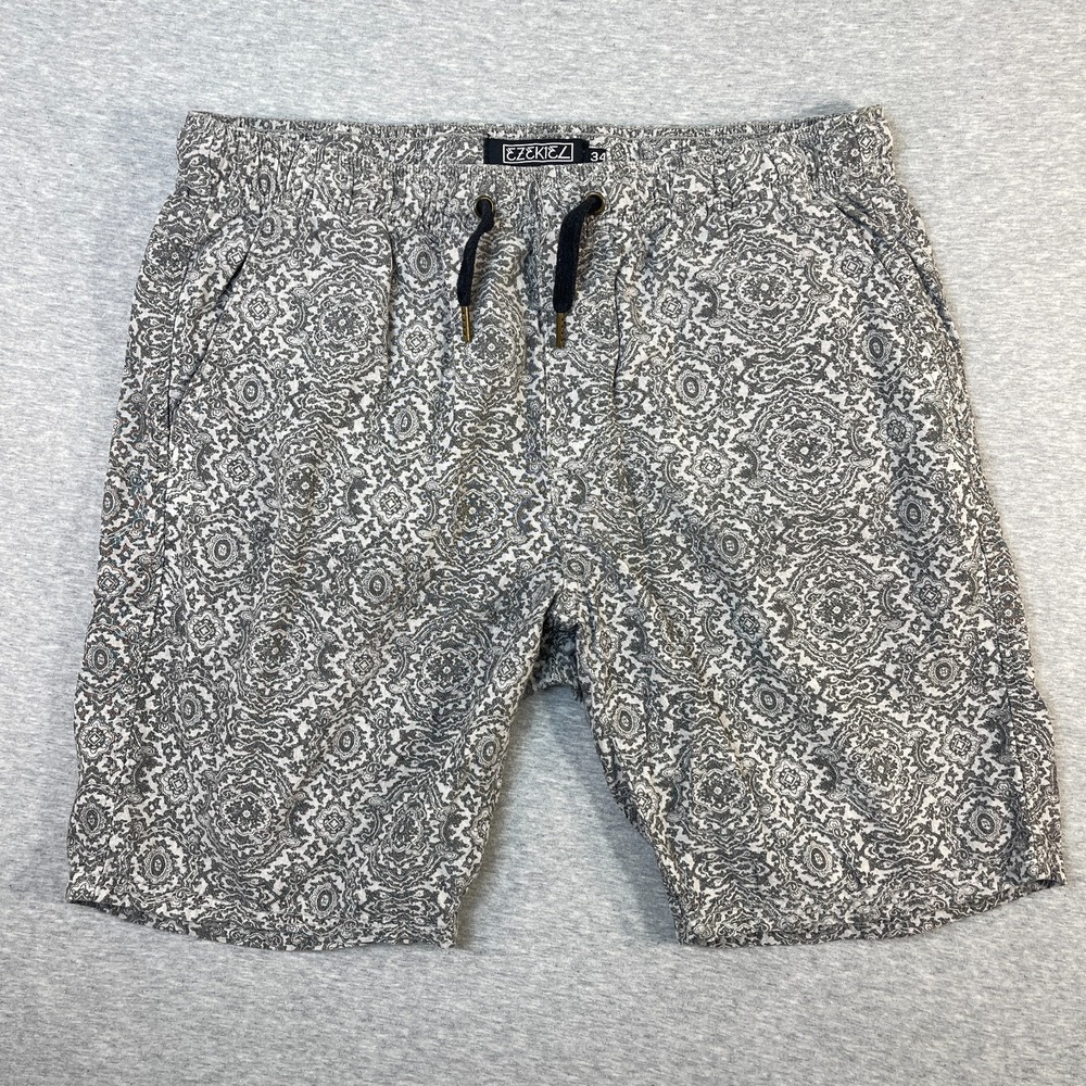 Ezekiel Shorts Mens 34 Grey Black Paisley Mandala AOP Elastic Waist Drawstring 7